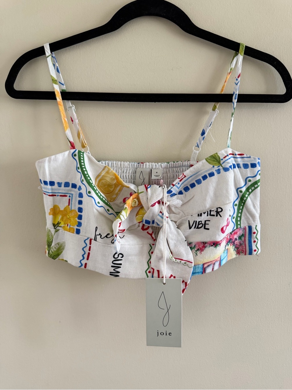 New! Joie White Crop Top with Multicolor Floral & Geometric Print